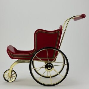 Vintage Miniature Red Wooden Carriage Stroller Gold Metal Wheels Christmas Decor